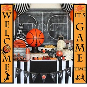 Basketball Party Decorations Porch Sign Hanging Backdrop Banner - Basketball Sport Birthday Party Supplies Photo Booth Prop Welcome Wall Decoration Indoor/Outdoor